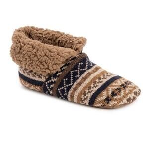 MUK LUKS Men's Bootie Slipper in Brown Black Print size Large / XL 11-13